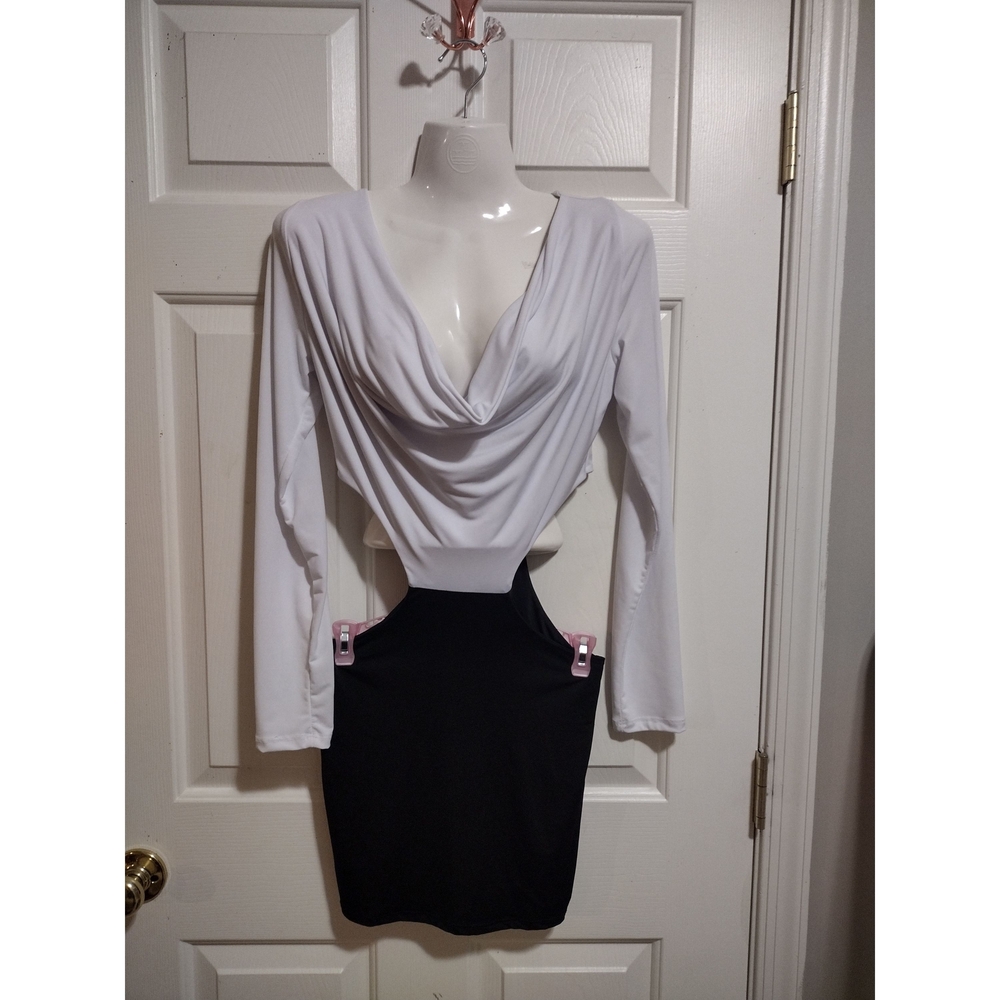 AMI Clubwear White & Black Draped Y2K Mini Dress with side cut out detail Small